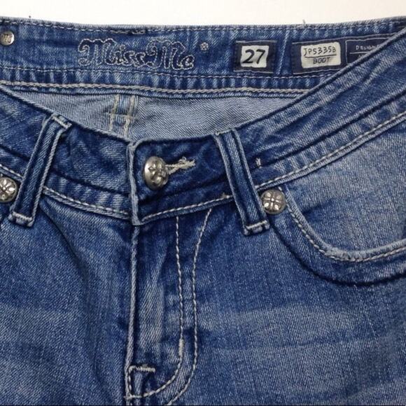 Miss Me Medium Wash Embellished Fleur De Lis Bootcut Jeans 27 - Picture 3 of 10